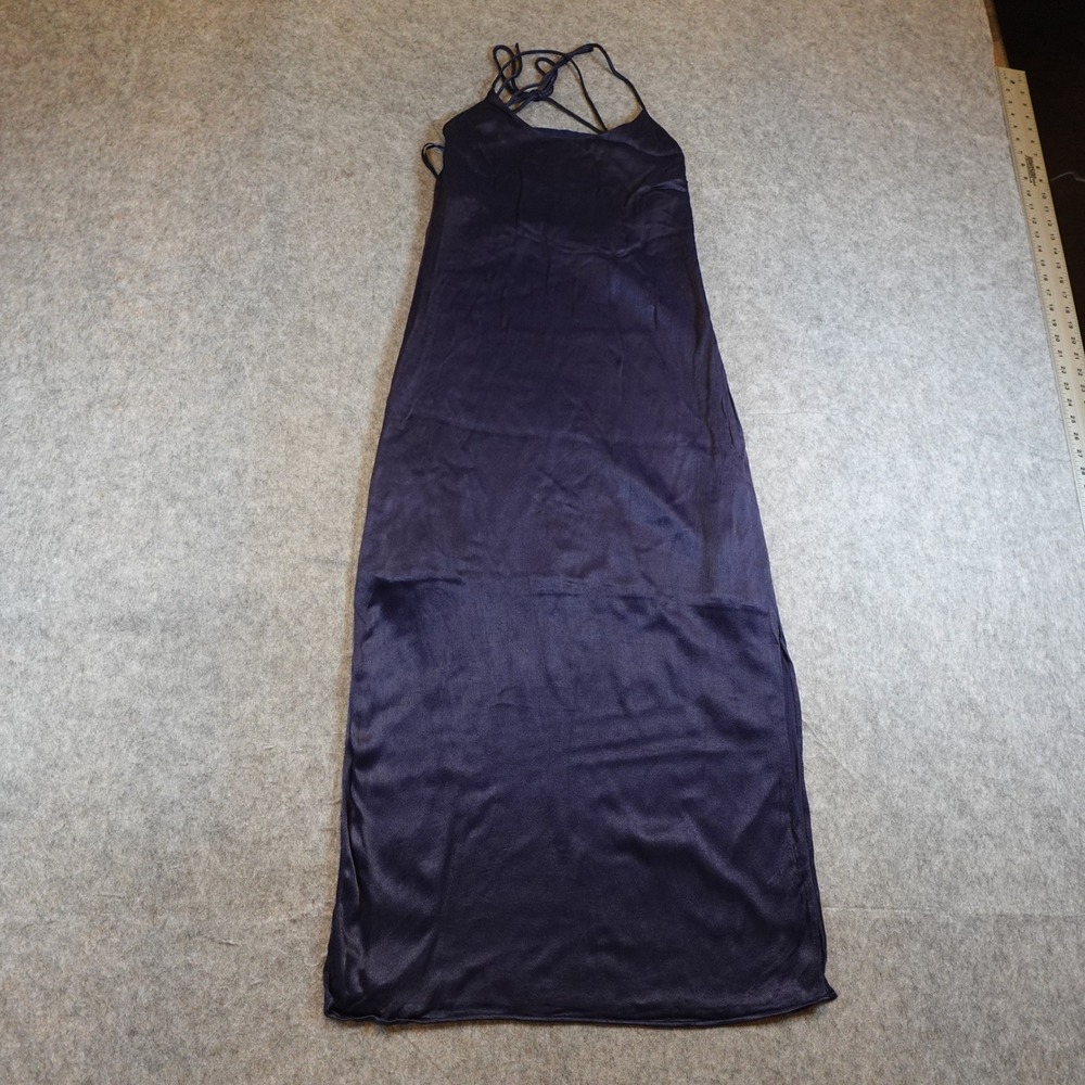 Something Navy Dress Women Small Navy Blue Satin Strappy Backless Midi Slip Chic